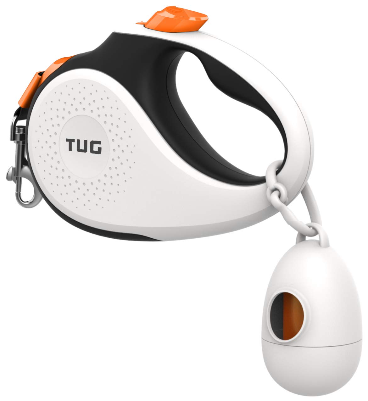 Tug 360 Tangle-Free Retractable Dog Leash With Waste Bag Dispenser (Large, White/Orange)