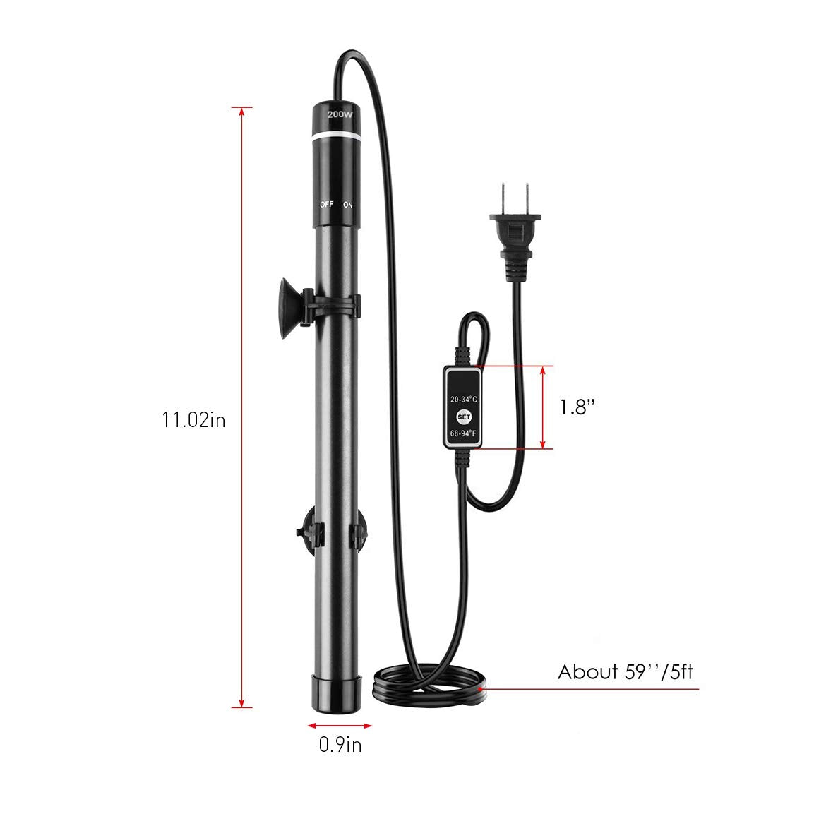 Mq Titanium Alloy 200W Aquarium Heater For Salt And Fresh Water, Digital Led Display Submersible Heater With External Thermostat Controller, For Fish Tank 25-40Gallon