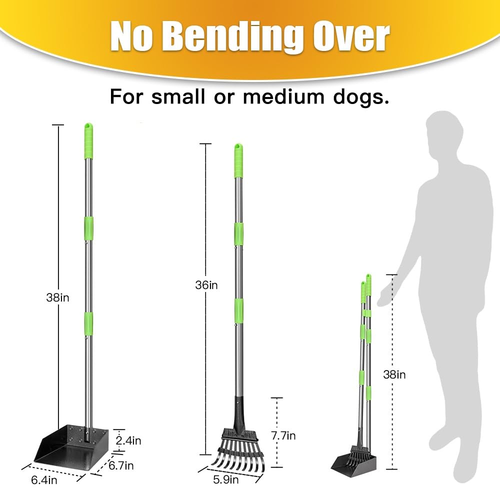 Tooge Pooper Scooper, Dog Pooper Scooper Long Handle Stainless Metal Tray And Rake For Medium Small Dogs Heavy Duty Pet Supplies To Use For Grass, Dirt Or Gravel