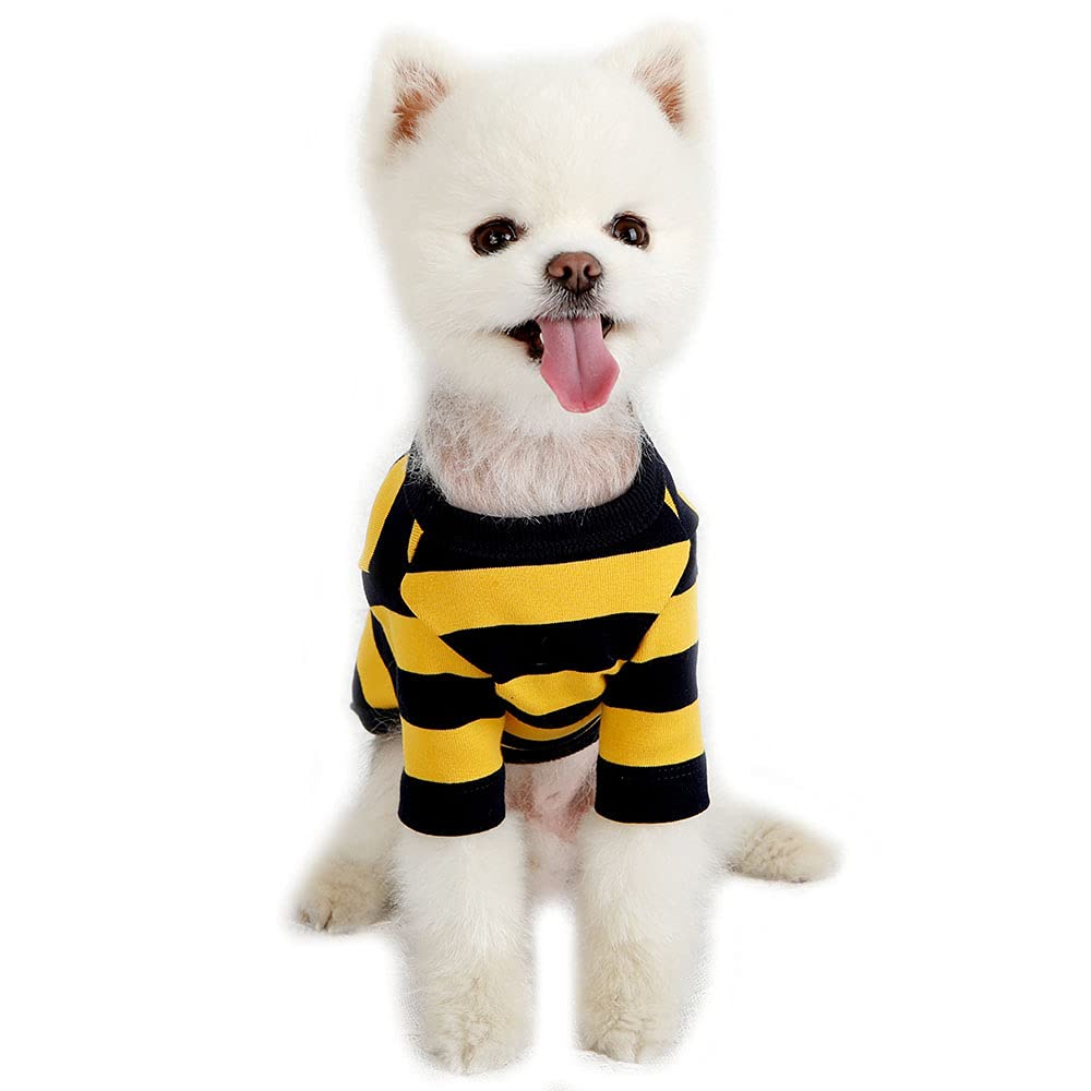 Lucky Petter Dog Cotton Shirts For Small And Large Dogs Rugby Striped T-Shirts Soft Breathable Dog Shirt Pet Clothes (Small, Yel
