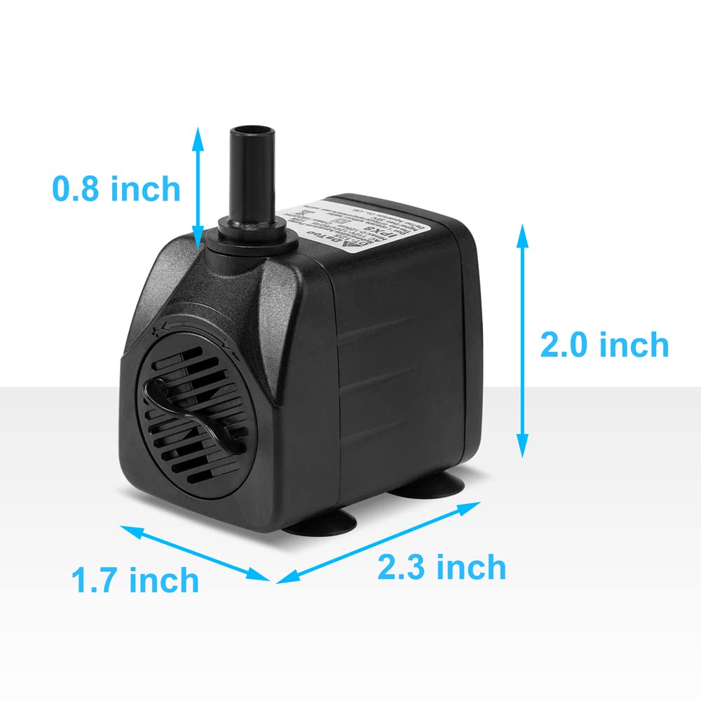 DaToo 160GPH 10W Submersible Water Pump Fountain Pump Ultra Quiet For Aquariums Fish Tank Pond Fountain Statuary Water Feature H