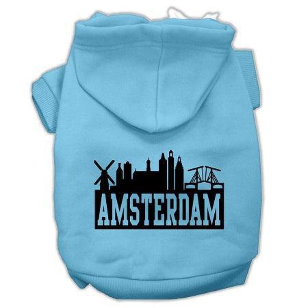 Pet, Dog & Cat Hoodie Screen Printed, &quot;Amsterdam Skyline&quot; Black SM (3-6 lbs.)