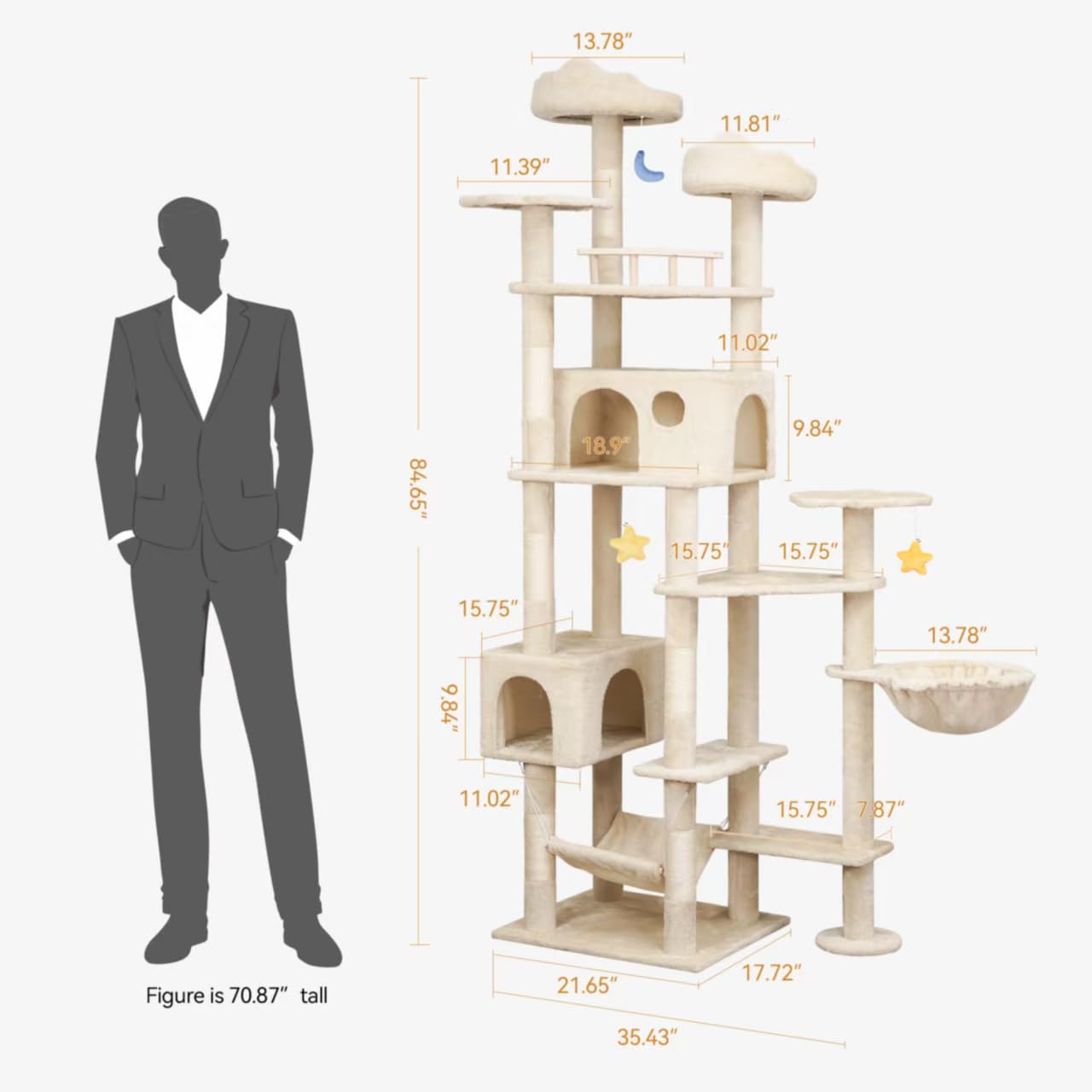 Meecal 85Inch Cat Tree For Indoor Cats Large Adult, Tall Cat Tower With Scratching Post, Heavy Duty Cat Tree With Large Perches,