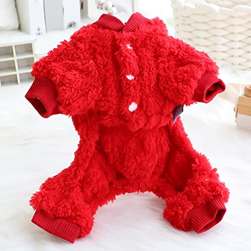 Loyanyy Plush Dog Pajamas For Cold Weather 4 Legged Clothes For Dog Cat Stretchy Puppy Kitten Onesie With Buttons Warm Soft Pet Jumpsuit Winter Coat Red X-Large