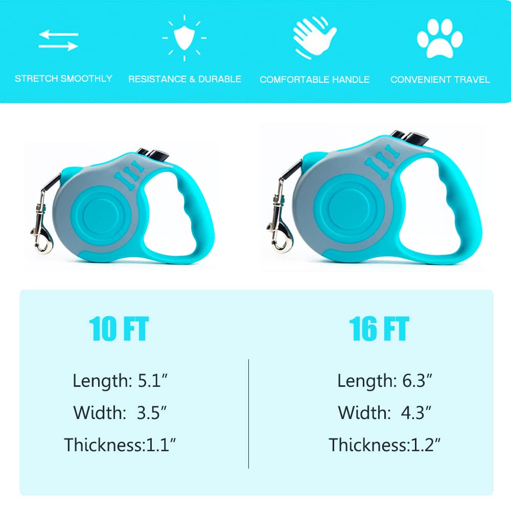 Retractable Dog Leash Lightweight 10/16FT Leash with Non-Slip Handle, for Small Dogs Puppy (Gray Blue, 10 FT)