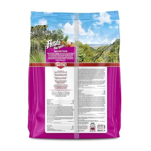 Kaytee Fiesta Big Bites Macaw Food, Nutritious and Fun Blend, Supports Skin, Feather, Digestion, Brain and Heart Health, 10 poun