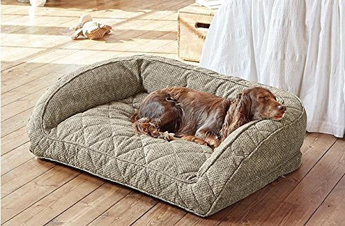 Orvis Comfortfill-Eco Bolster Dog Bed - Plush Rectangular Dog Beds With Three-Sided Bolster For Leaning, Charcoal Chev - Small