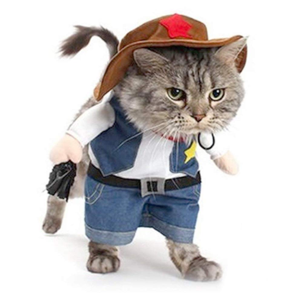 Nacoco Cowboy Dog Costume With Hat - Blue Cat & Small Dog Halloween Costume (Small)