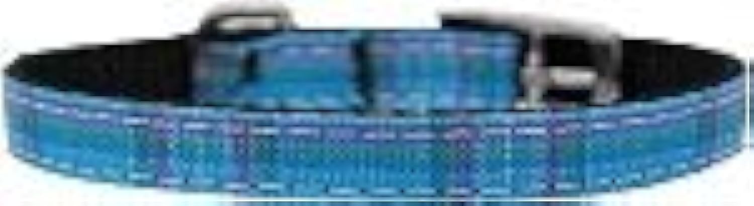 Mirage Pet Products 3/8&quot; Plaid Nylon Dog Collar with Classic Buckle, Size 16, Blue