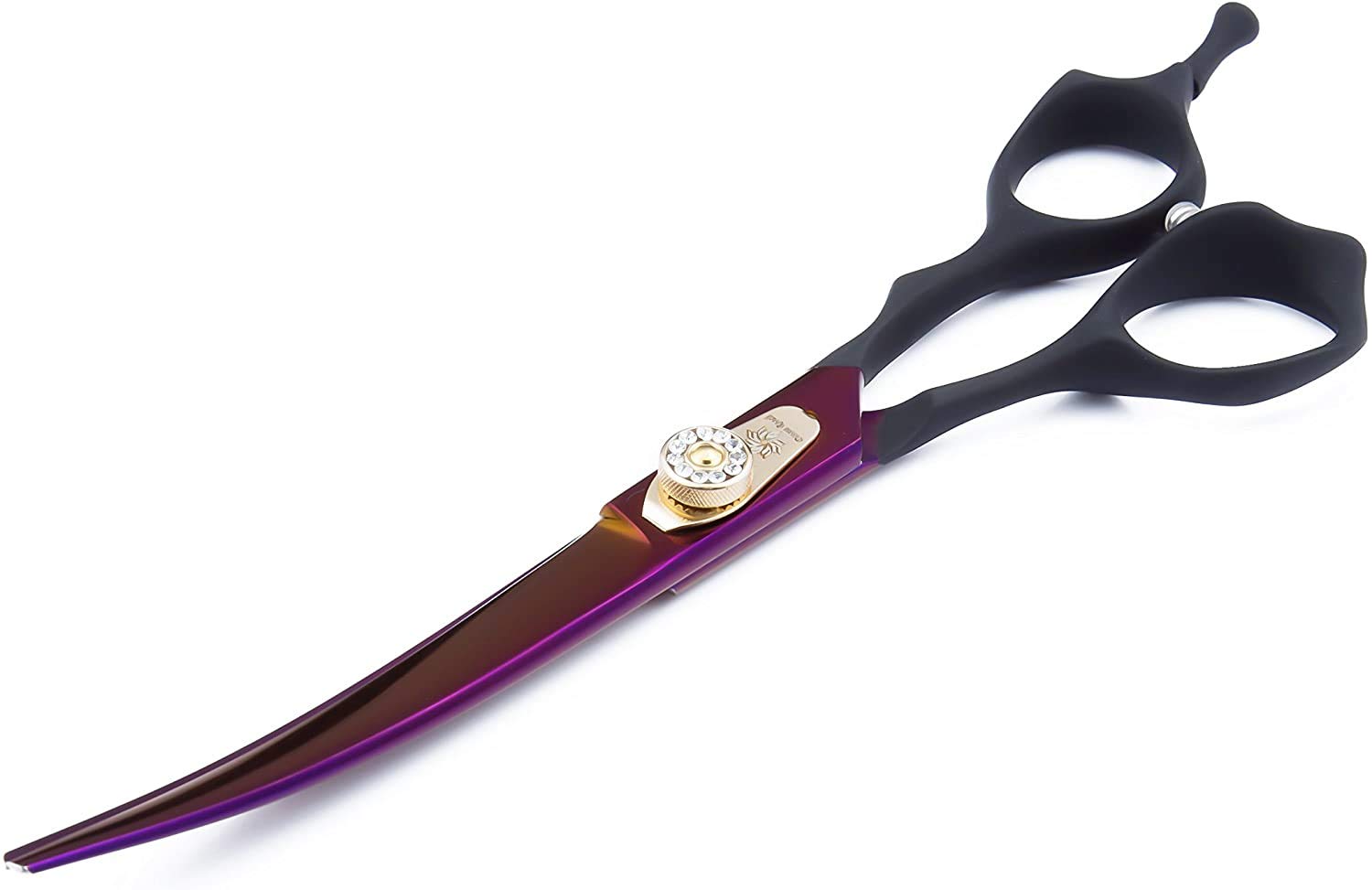 Dream Reach 7.0 Inches Professional Decompressed Elastic Handle Pet Grooming Scissors Set,Straight & Chunker & 2 Curved Scissors 4Pcs Set For Dog Grooming (Purple) (4Psc Set)