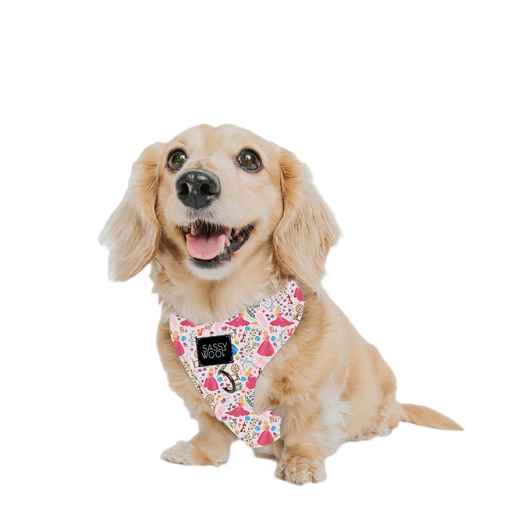 Sassy Woof Dog Adjustable Harness - Disney Princess Sleeping Beauty Aurora - Xs, Breathable Mesh, No Pull Design With Two D-Ring