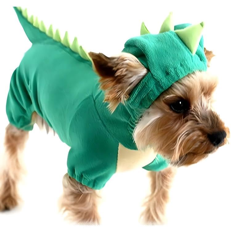 DELIFUR Dinosaur Dog Halloween Costume Pet Dino Hoodie for Large Dogs (2XL, Green) -Like New