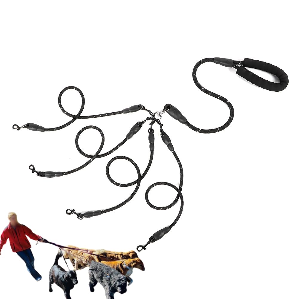 Dog Leashes, 4 In 1 No Detachable Nylon Traction Rope 4 Way Dog For Dogs Cats Outdoor Walking(4 Way Black)