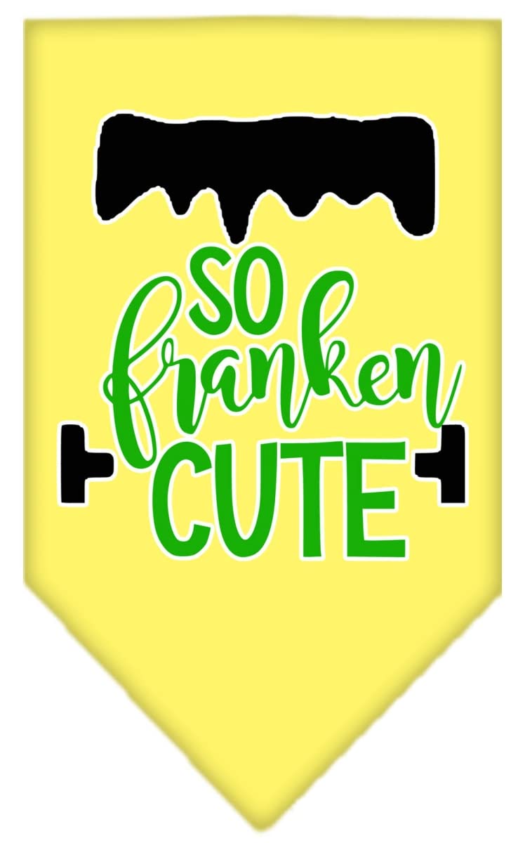 Halloween Pet and Dog Bandana Screen Printed, &quot;So Franken Cute&quot; Yellow Small
