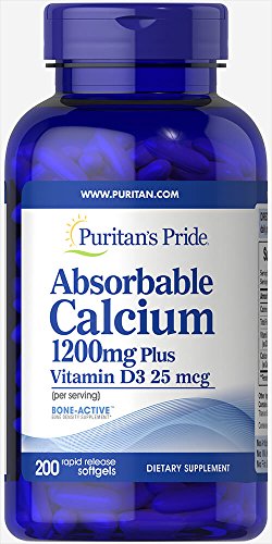Puritans Pride Absorbable calcium with Vitamin D 3 1000iu Softgels, 1200 mg, 200 count