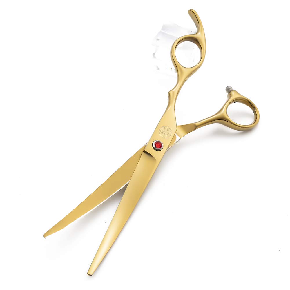 Moontay Professional 7.0' Dog Grooming Scissors Set, 4-Pieces Straight, Upward Curved, Downward Curved, Thinning/Blending Shears For Dog, Cat And Pets, Jp Stainless Steel, Gold