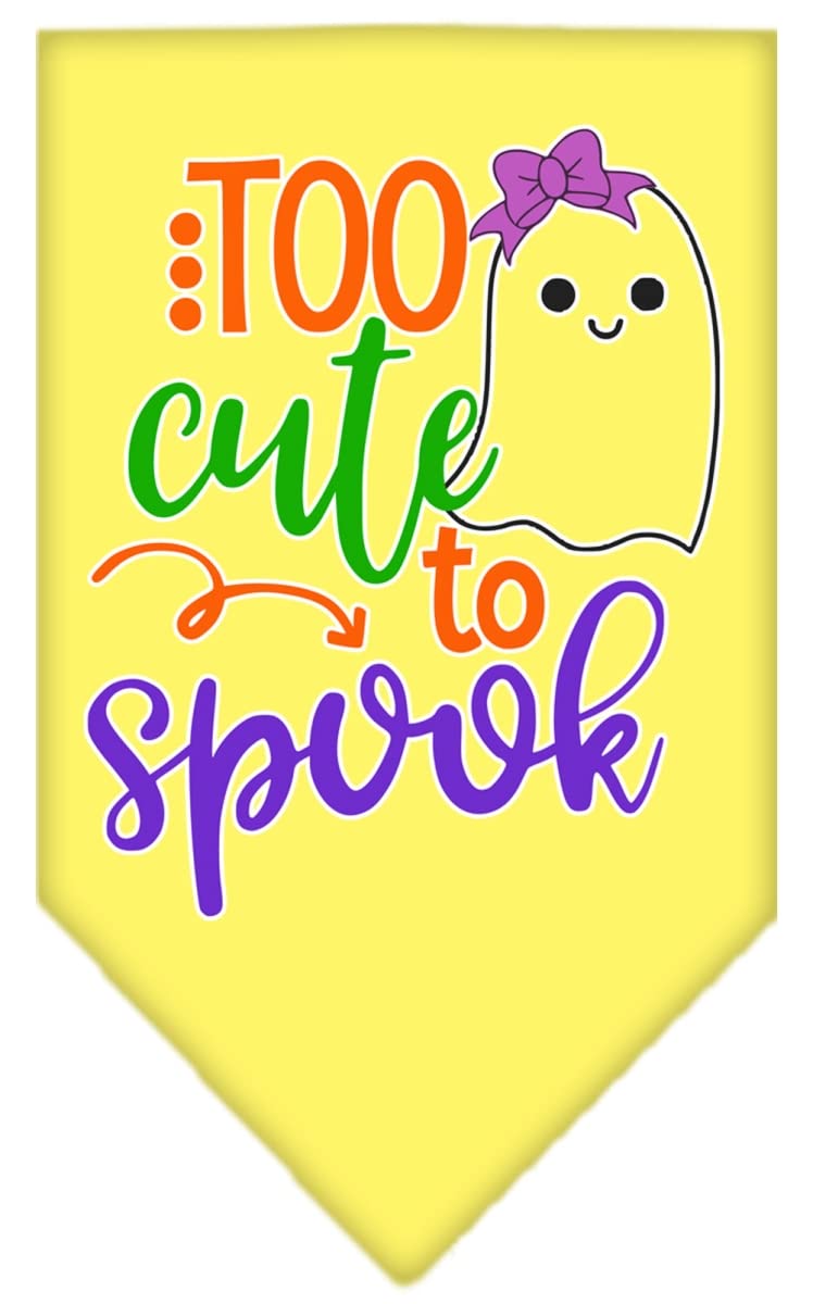 Halloween Pet and Dog Bandana Screen Printed, &quot;Too Cute To Spook - Girly Ghost&quot; Yellow Small