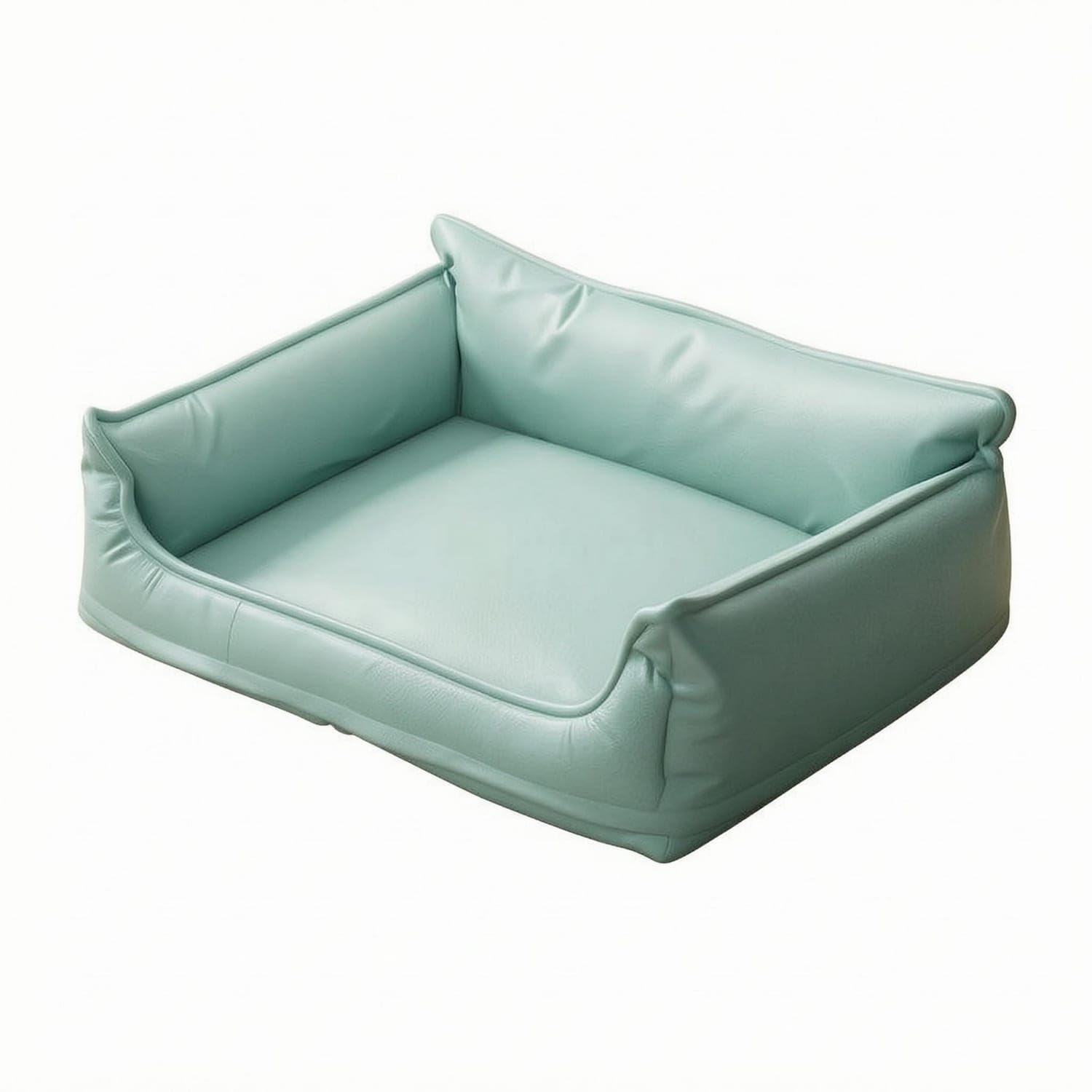 LeatherLike Dog Sofa Bed Hair Resistant Dog Couch Bed Raised Sides Soft Pet Couch for Small Dogs, Cyan, 65x50cm