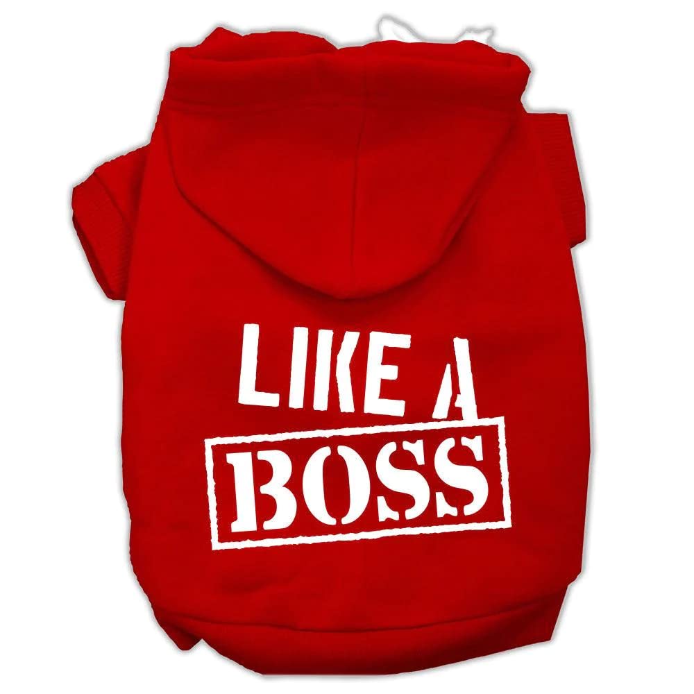 Pet, Dog & Cat Hoodie Screen Printed, 'Like A Boss' Red Xs (0-3 Lbs.)