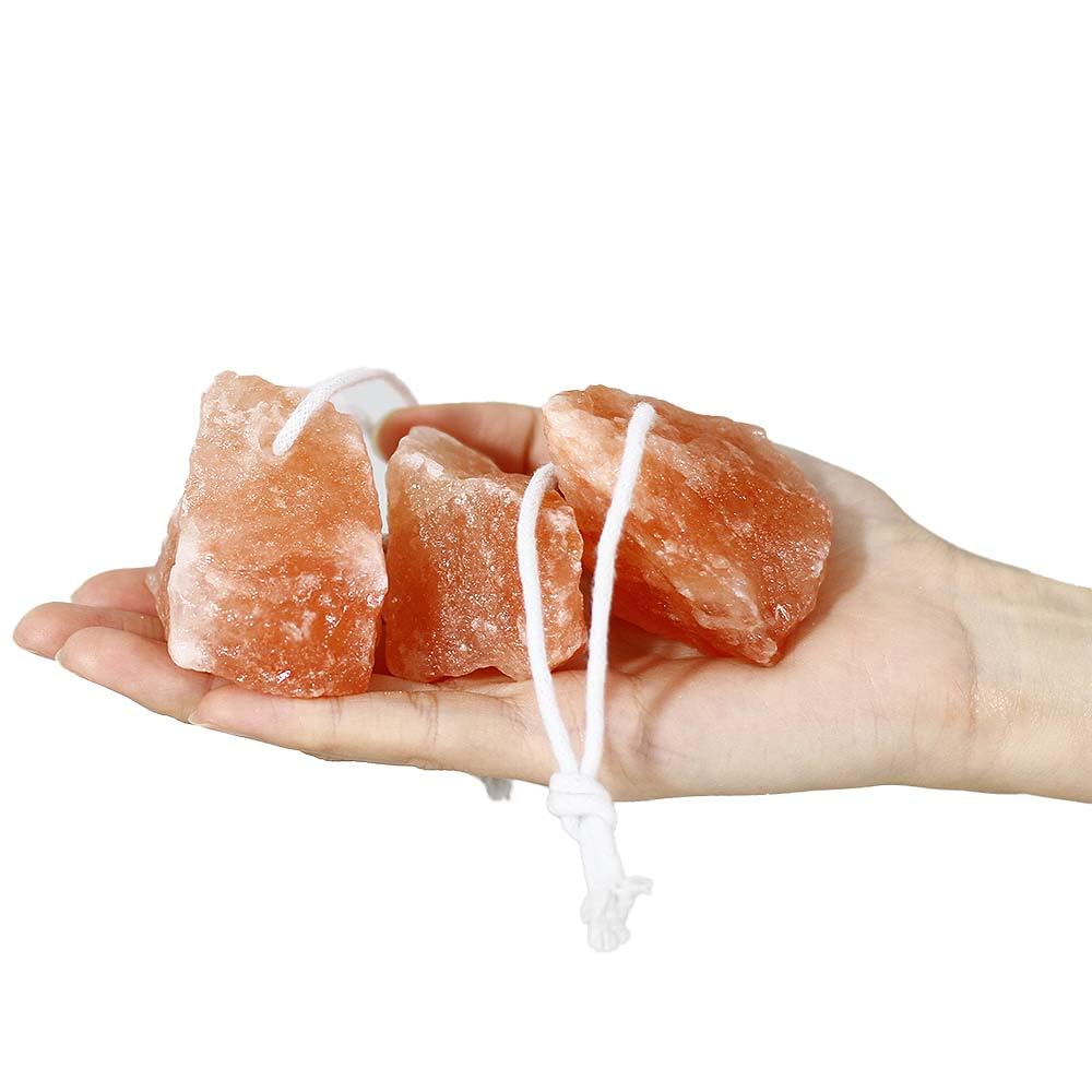 Lanxitown 4 Pcs Rabbit Salt Lick And 5 Pcs Loofah Rabbit Chew Toys Himalayan Salt Block Natural Small Animal Mineral Salt With R