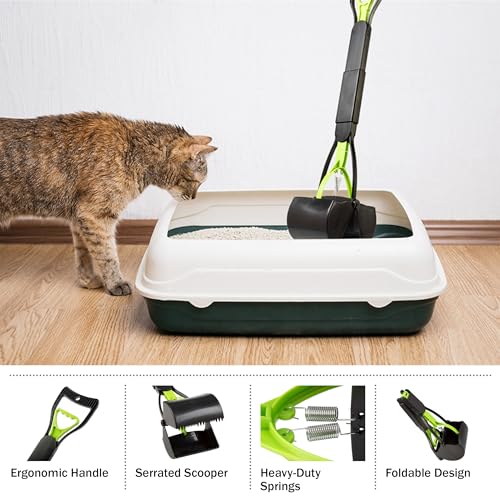 Pooper Scooper - Foldable Cat And Dog Poop Scoop With Ergonomic Handle - Enables One-Handed Use On Concrete, Grass, And Gravel B