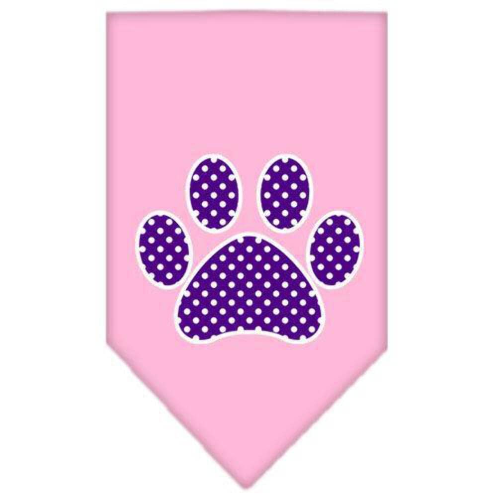 Pet and Dog Bandana Screen Printed, &quot;Purple Swiss Dot Paw&quot; Red Small