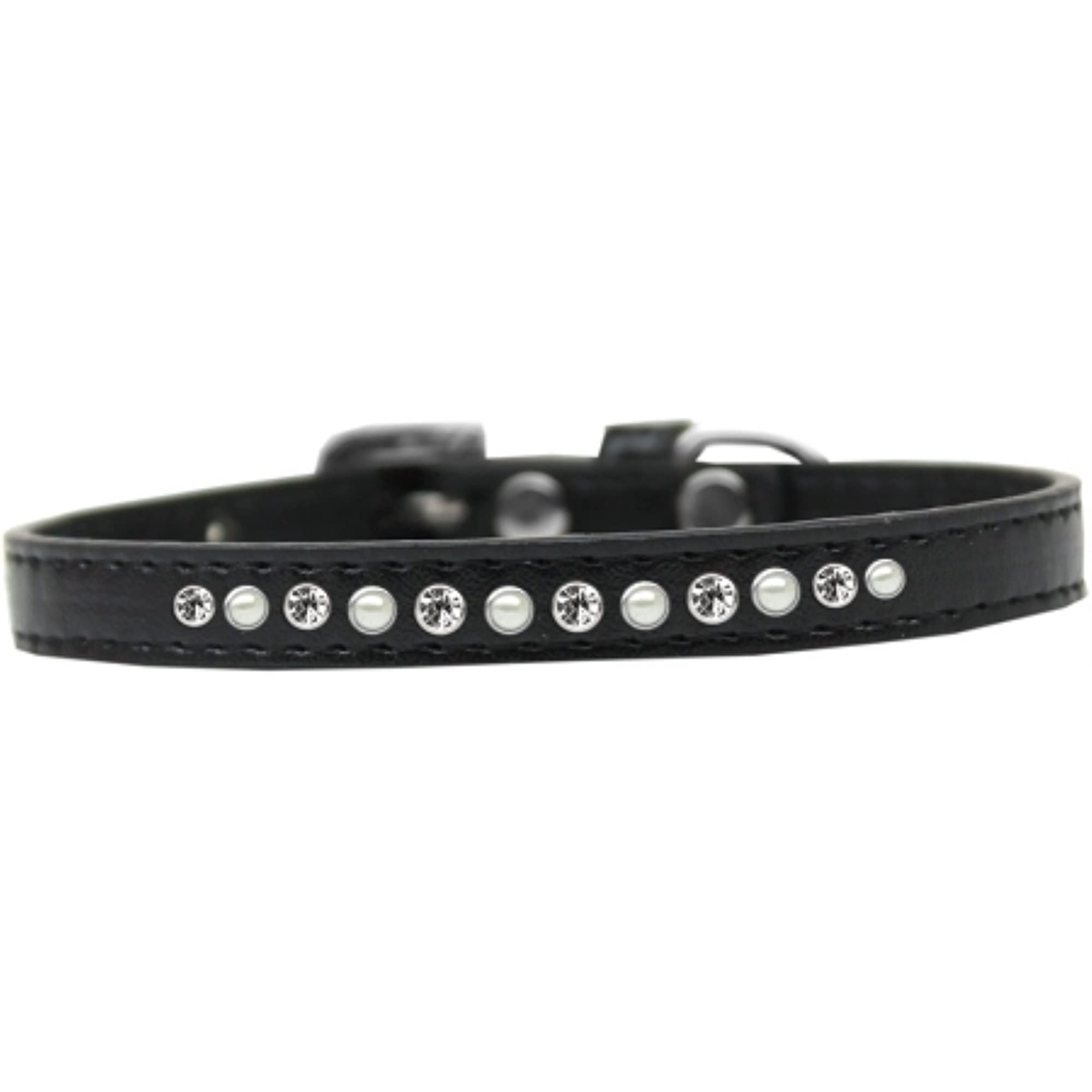 Mirage Pet Products Pearl and Clear Crystal Black Puppy Dog Collar, Size 16