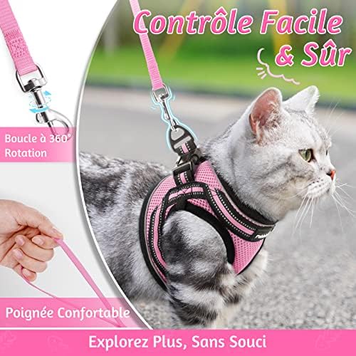 Rabbitgoo Cat Harness And Leash Set For Walking Escape Proof, Adjustable Soft Kittens Vest With Reflective Strip For Cats, Comfortable Outdoor Vest, Pink, M