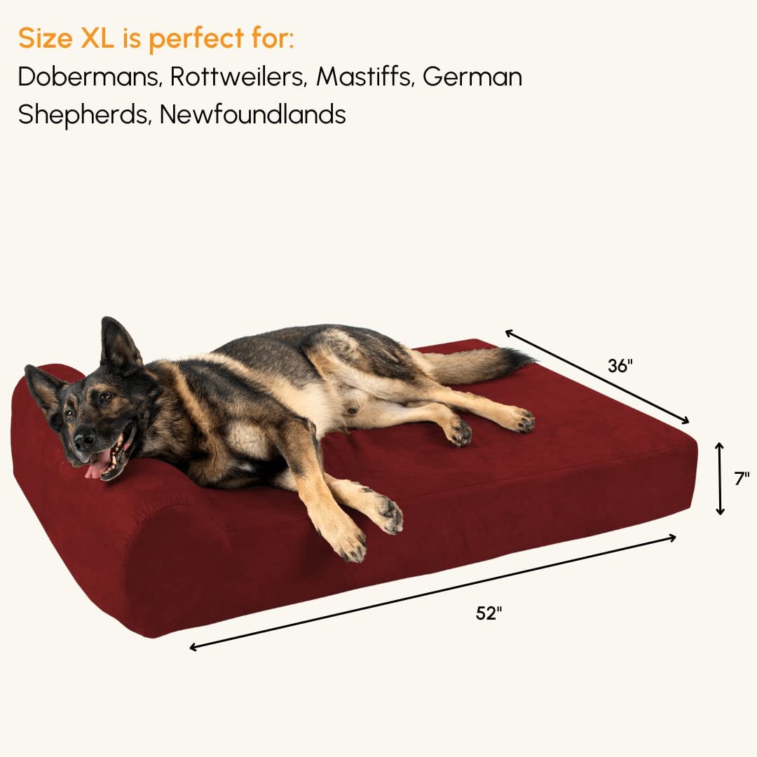 Big Barker 7'' Pillow Top Orthopedic Dog Bed - Xl Size - 52 X 36 X 7 - Burgundy - For Large And Extra Large Breed Dogs (Headrest