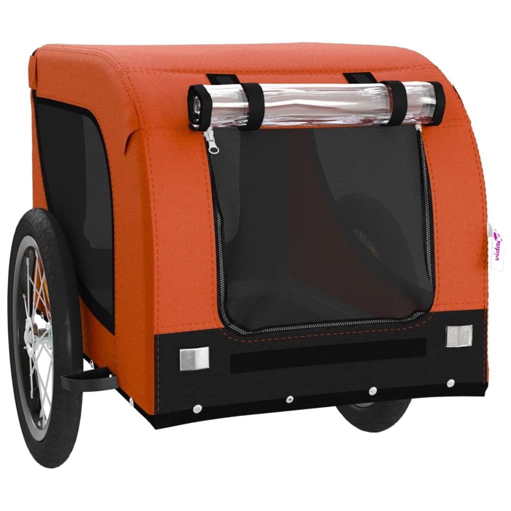 Vidaxl Pet Bike Trailer - Durable Oxford Fabric And Iron Frame With Comfort Features - Orange And Black - Ideal For Small Pets And Cargo Transport