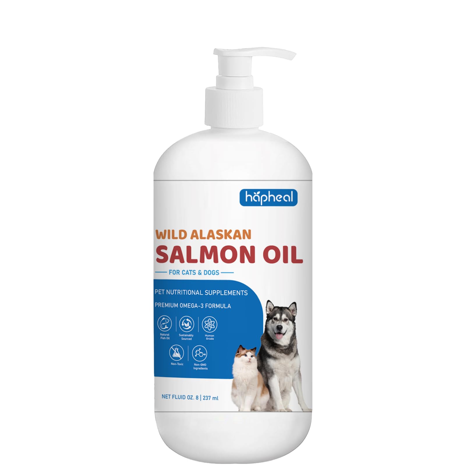 Wild-Caught Salmon Oil for Dogs & Cats - Omega 3 EPA DHA,Fish Oil Liquid Supplement for Skin & Coat, Joint & Bone Health (8 FLOZ