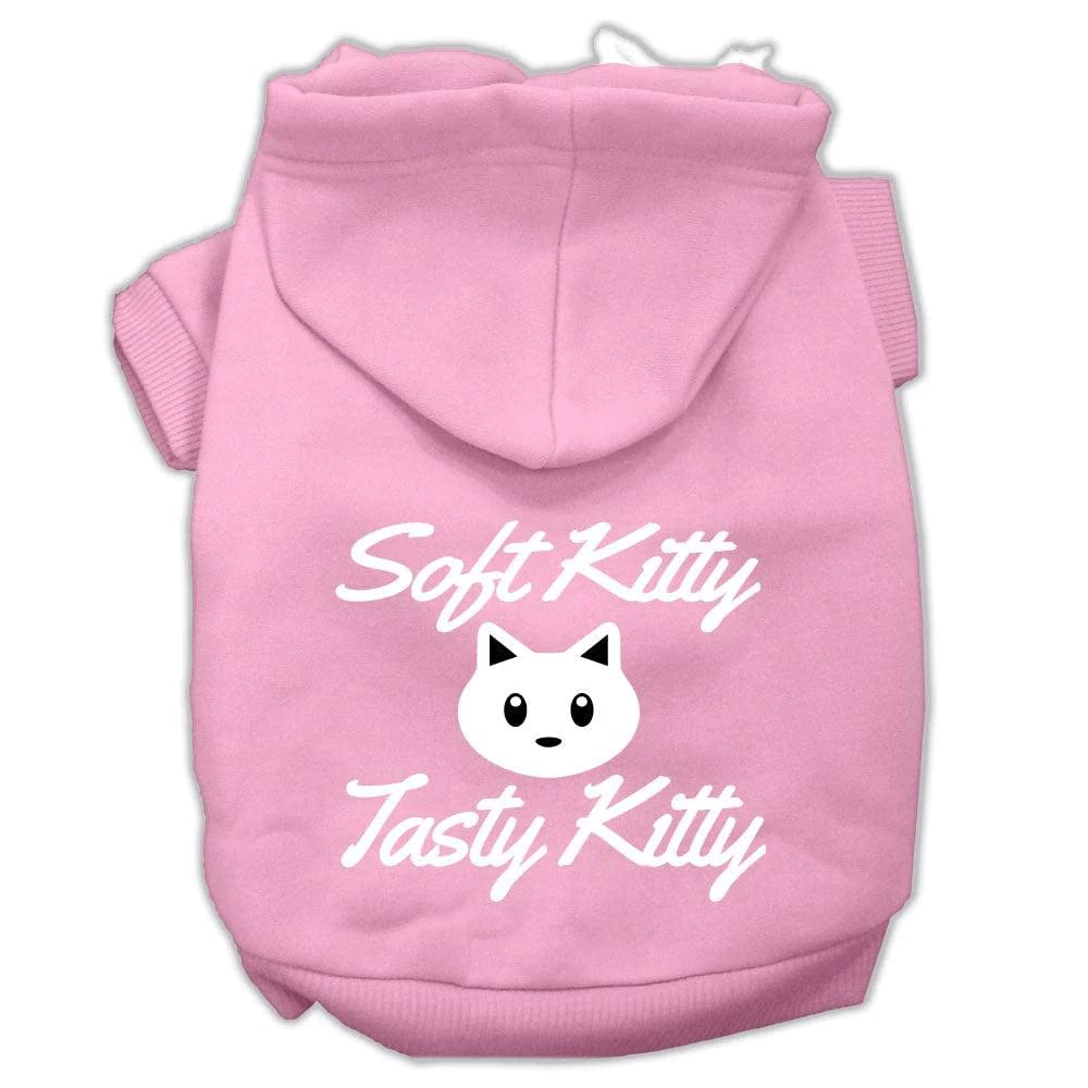 Pet Dog & Cat Hoodie Screen Printed, 'Soft Kitty, Tasty Kitty' Bright Pink Xs (0-3 Lbs.)