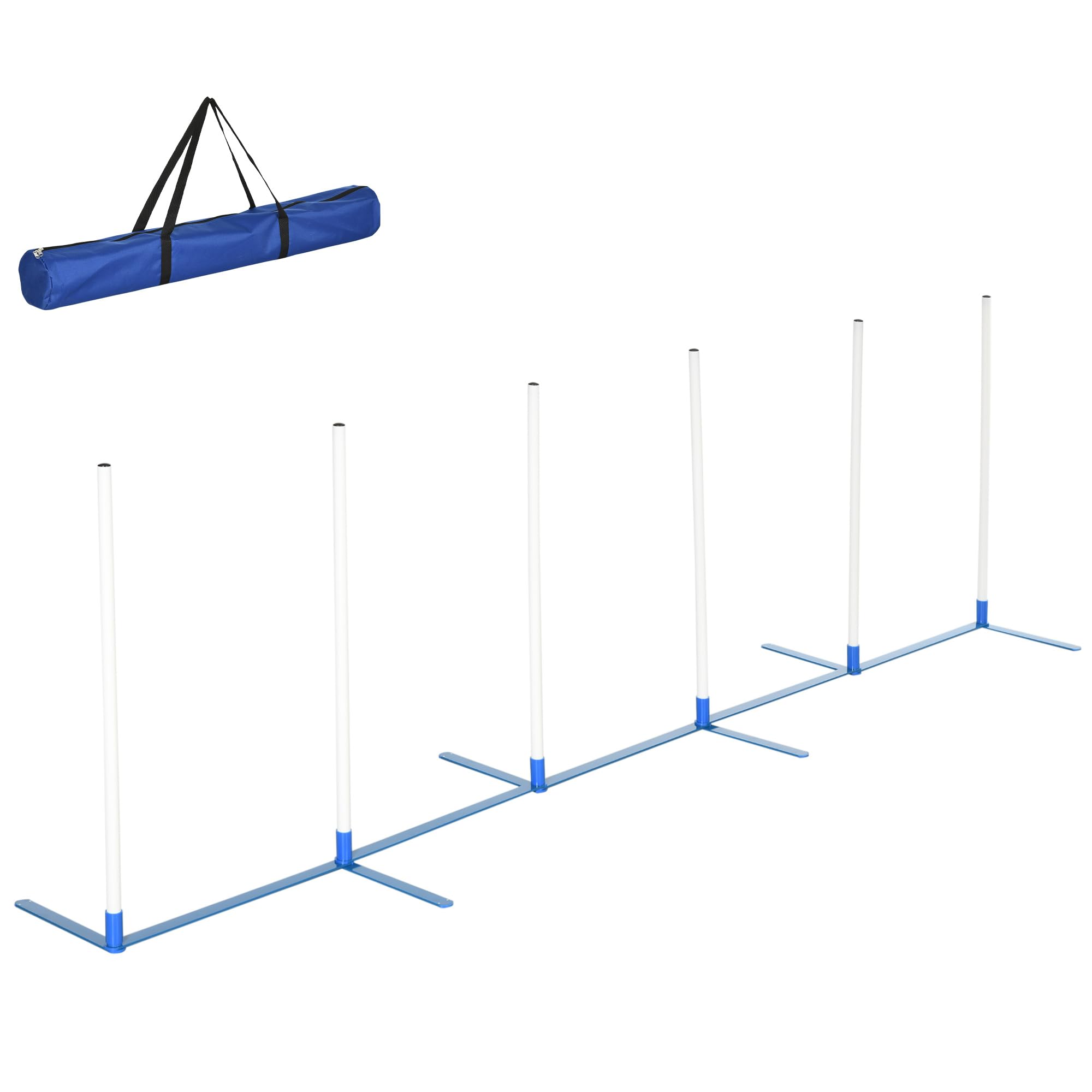 Pawhut Dog Slalom Poles Agility Training For Pets Dog Training Set Includes 600D Bag Easy To Carry Polyester Plastic White + Blu