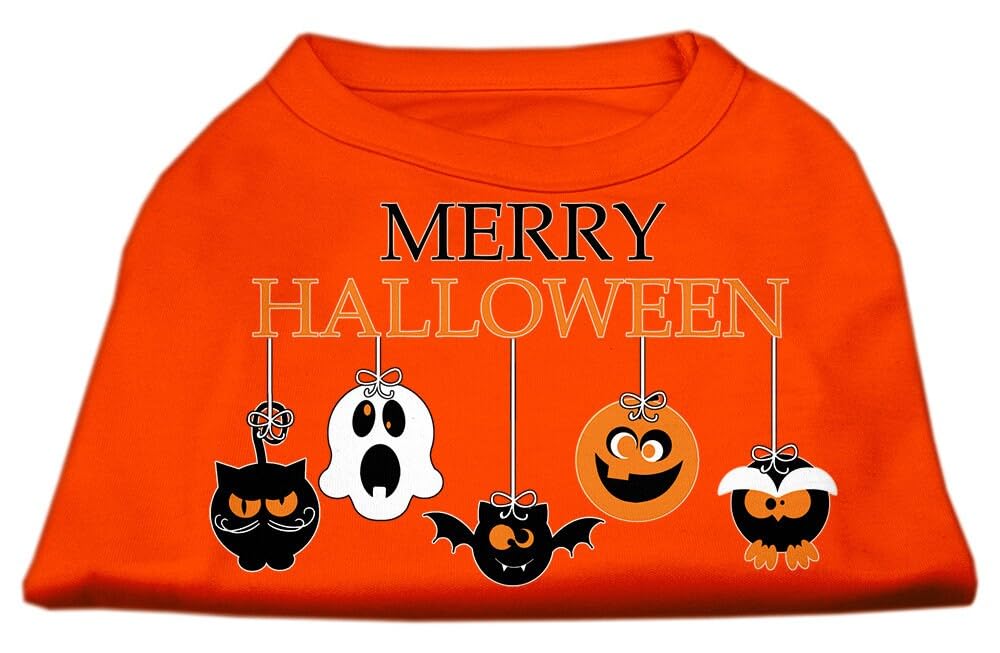 Pet Dog & Cat Shirt Screen Printed, 'Merry Halloween' Orange Sm (3-6 Lbs.)