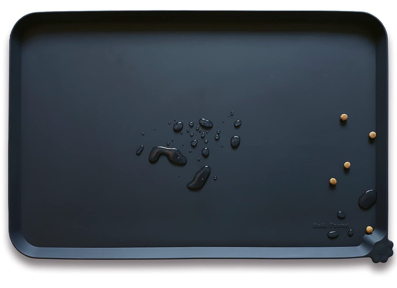 Hoki Found Silicone Pet Food Mats - Non-Slip Dog Cat Bowl Mats - Feeding Placemat - Waterproof Food & Water Mats - Black
