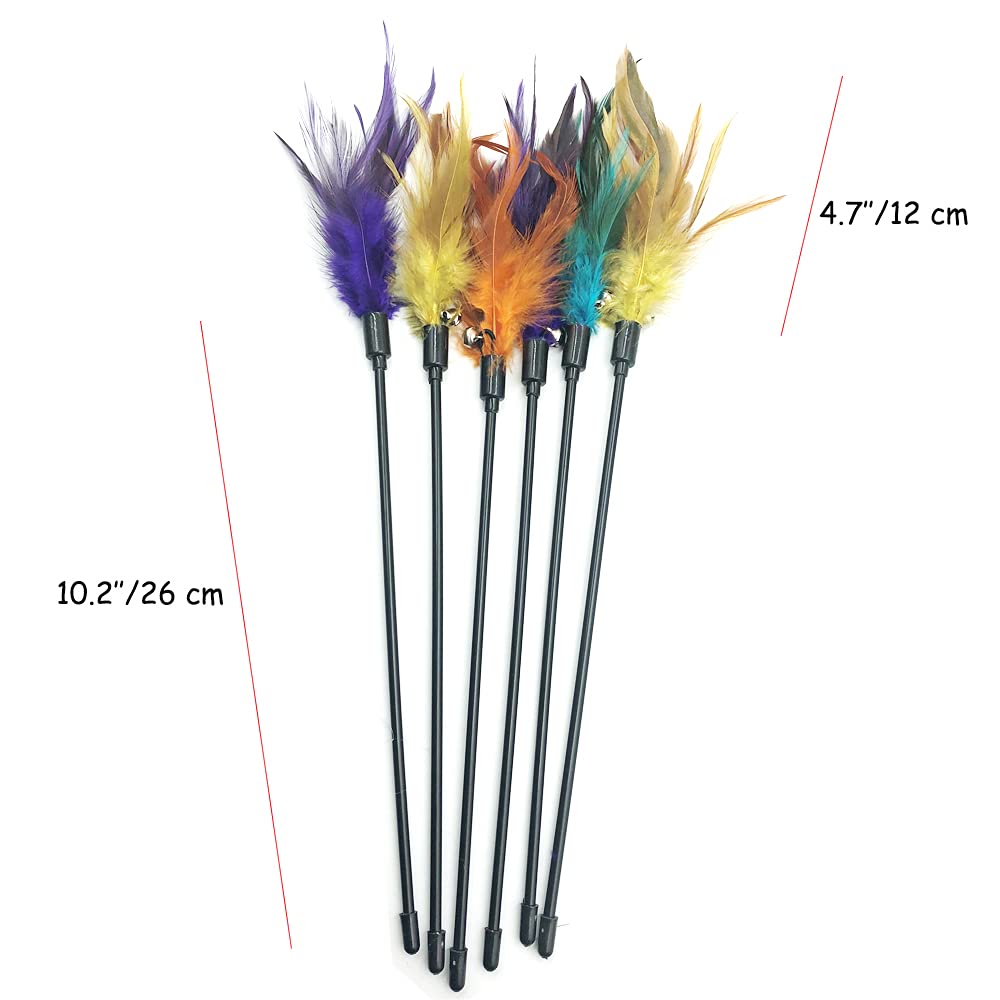 Iuhkbh Cat Wand Toys, 6 Pcs Interactive Cat Teaser Wand Cat Feather Toys With Bell For Indoor Cats, Kitties