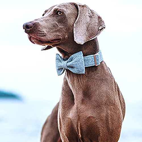 Dogwong Hemp Cotton Dog Collar With Bow, Blue Pet Collar Durable Adjustable Puppy Collar For Small Dogs