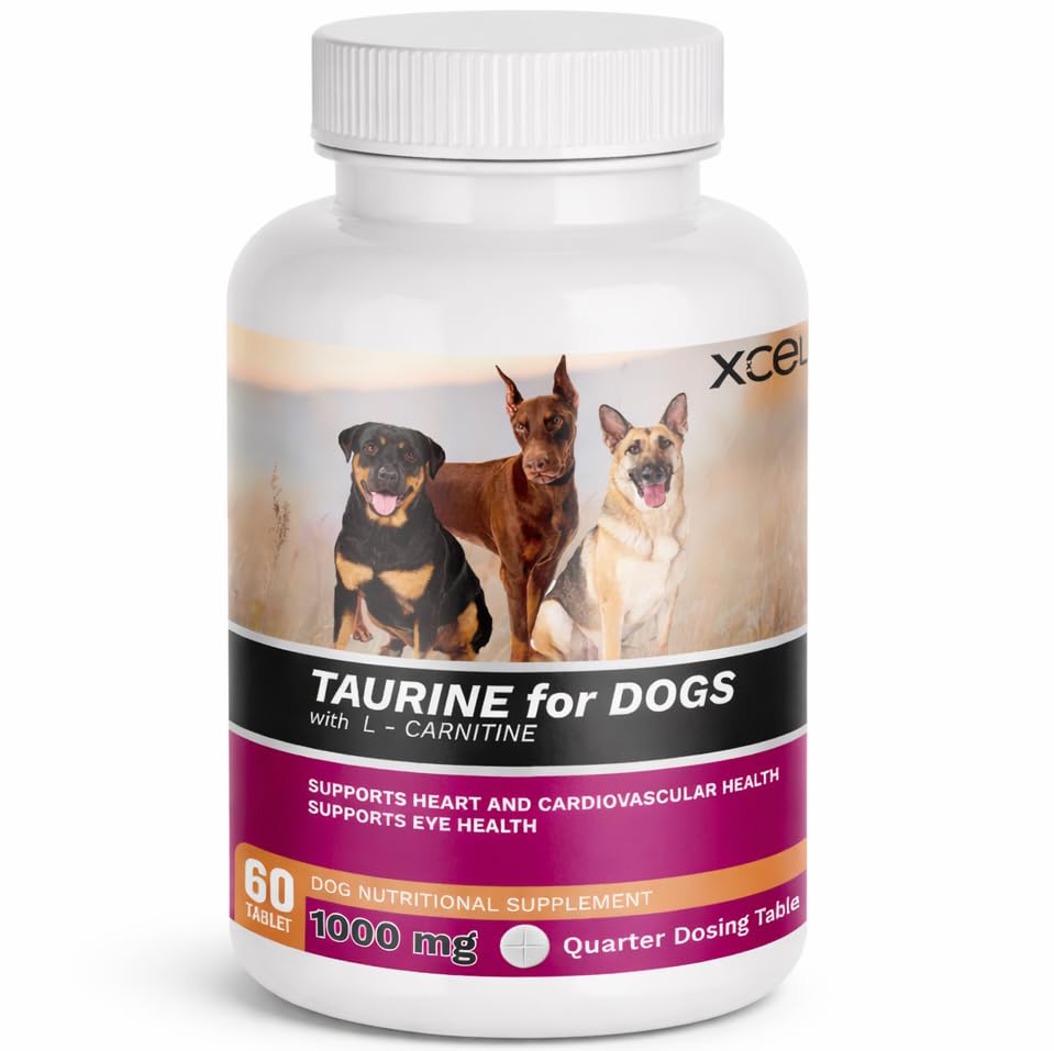 XCEL Taurine for Dogs 1000 mg Supplement with L-Carnitine, Quarter Scored Tablets (250 mg Split), Up to 240 Servings, Supports H