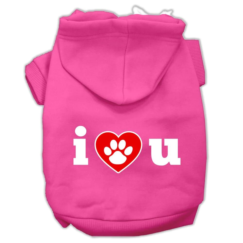 Pet Dog & Cat Hoodie Screen Printed, I Love U Brown XL (14-20 lbs.)