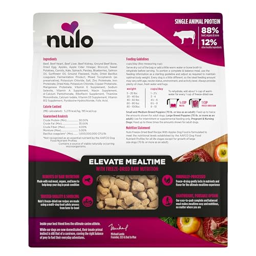 Nulo Freeze-Dried Raw Beef Recipe with Apples Complete and Balanced Dry Dog Food Kibble, 8 Ounce Bag