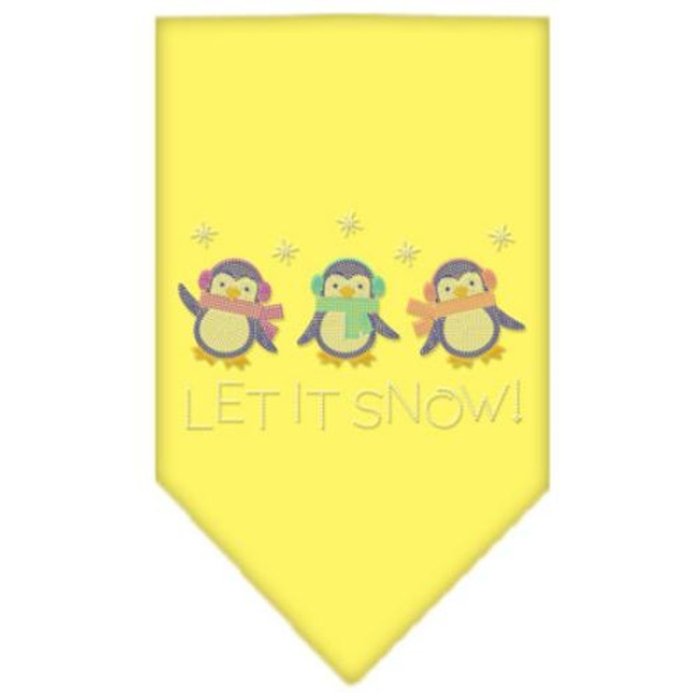 Christmas Pet and Dog Bandana Rhinestone, &quot;Let It Snow Penguins&quot; Yellow Small