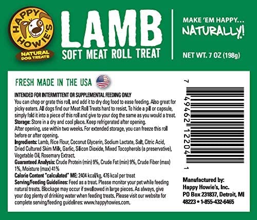 Happy Howies Soft Meat Roll Treat - Soft Dog Food Rolls, Natural Ingredients, for All Dogs, Made in USA - Beef, Lamb, Turkey, 7