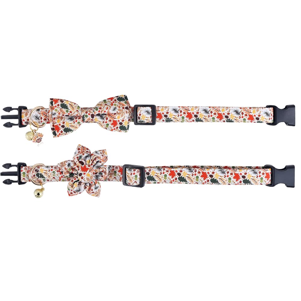 Thanksgiving Day Dog Collar Fall With Bowtie And Bell Autumn Holiday Adjustable Pet Collars For Dogs (Turkey,Large)