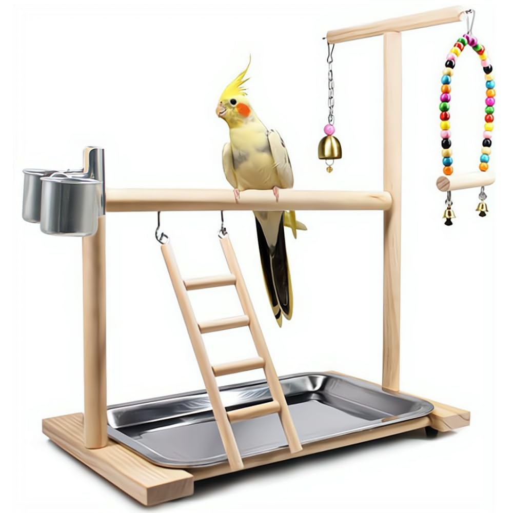 Dbeans Flourithing Bird Playground Parrot Playstand, Bird Play Stand With Feeder Seed Cups, Ladder Hanging Swing Chew Exercise Toys, For Conure Macaw Cockatiel Finch Small Animals
