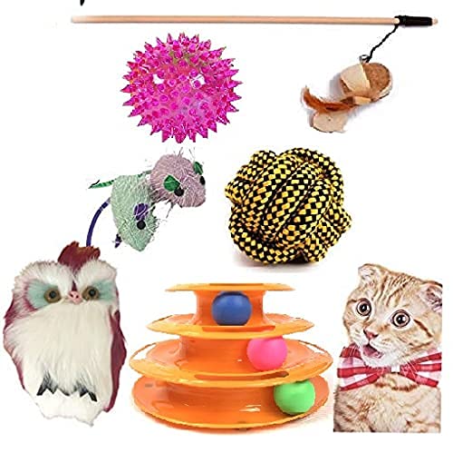 Pet Guard 6 In 1 Cat Toys Kitten Toys Premium Combo  Cat Tumbler|Tower Of Track|Cat Stick|Sisal Ball|Plush Mouse Toy|Led Ball T