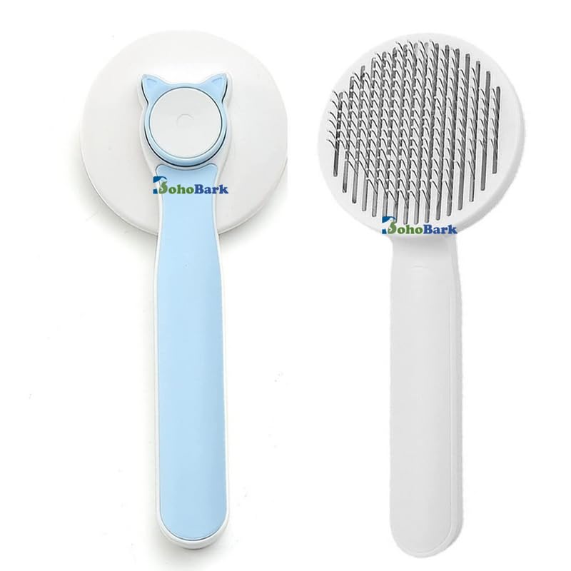 BohoBark Cat Brush Self Cleaning Slicker Brush for Dogs Cats, Pet Grooming Brush Tool Removes Loose Undercoat, Mats, Tangled Hai