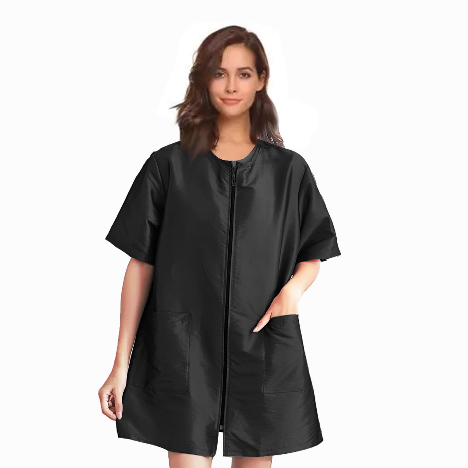 Gliitatu Dog Grooming Smock with Full Zipper, Non-Sticky Hair, Black (L)