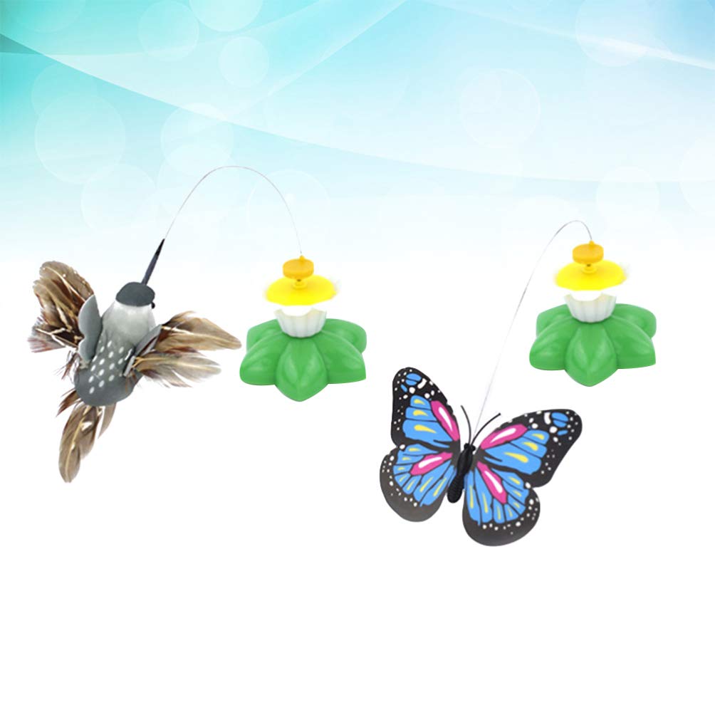 Ipetboom Pet Cat Toys 2 Pcs Automatic Interactive Kitten Toy, Cat Wand Toy Hummingbird Butterflies Cat Teaser Self Rotating Cat