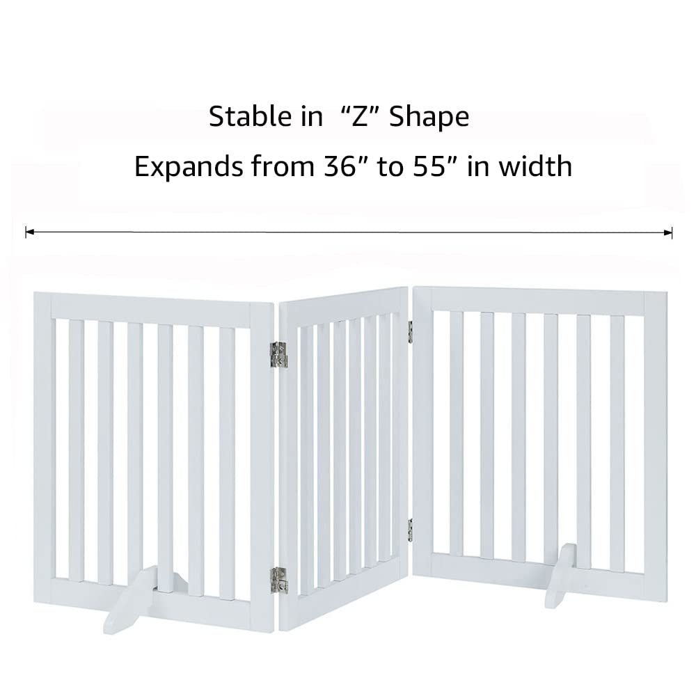 Unipaws 24? Free Standing Pet Gate For Dog Cat, Wooden Dog Gates For Doorway, Stairs, Step Over Foldable Pet Fence For The House, Expandable Dog Barrier, Indoor Use, White