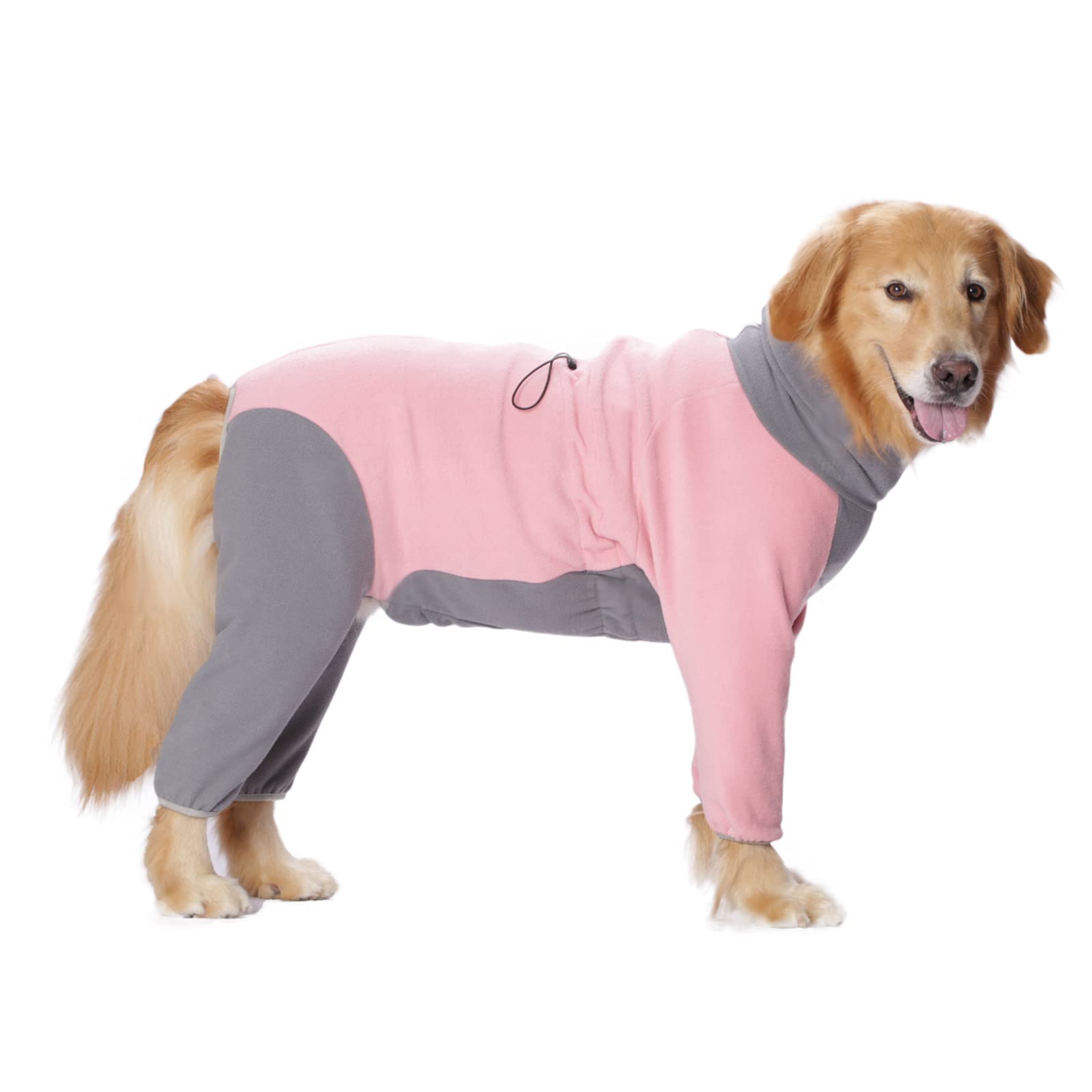 Fleece Dog Coats 4-Legs Winter Warm, High Collar, Snowsuit, Windproof, Pink, 2X-Large